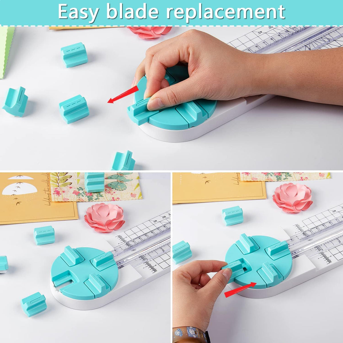 Paper Trimmer Craft Paper Cutter: 4 Style Multi-Function Scrapbooking Tool with Dial Blades of Straight,Wave,Dotted,Perforated,Creasing for Cutting Paper,Coupons,Photos,Postcards,Scrapbook,Card