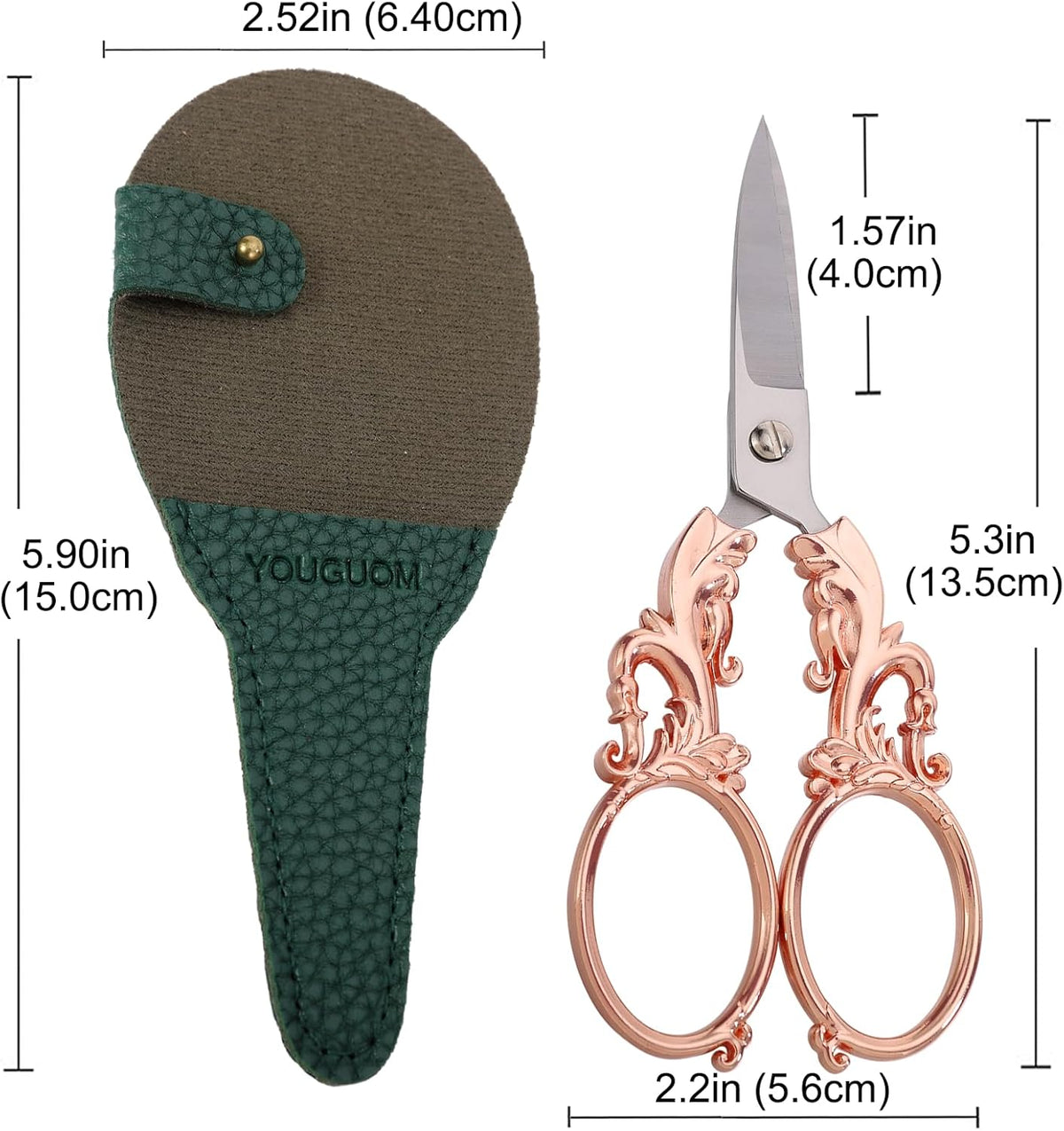 Sewing Scissors, Multipurpose Craft Scissors with Sheath for Arts Crafting Office Home School Paper Fabric Cutting Sharp Shears, 5.3in Rose Gold Big Handles