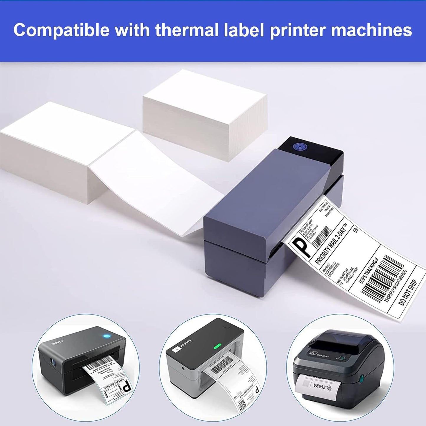 RyhamPaper 4" x 6" Fanfold Direct Thermal Labels White Mailing Postage Labels, Perforated, Permanent Adhesive Shipping Labels (1 Stacks - 500 Labels)