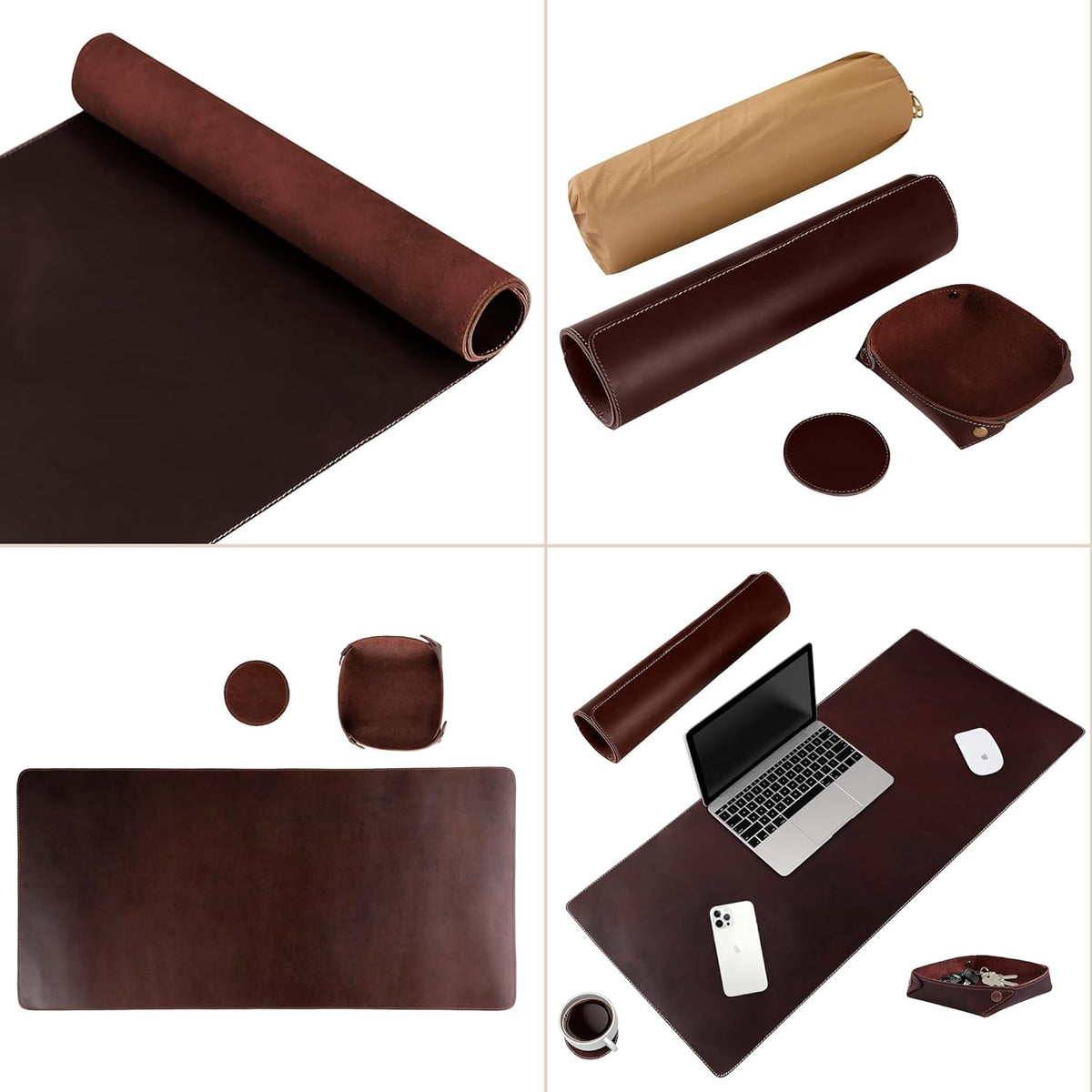 Leather Desk Pad (Real) Leather Desk Mat Set (31x15) Large Desk Cover Desk Blotter Desk Protector Computer Mat for Keyboard Gaming Mouse Pad Table Laptop Office Desktop Accessories 2mm Elizo