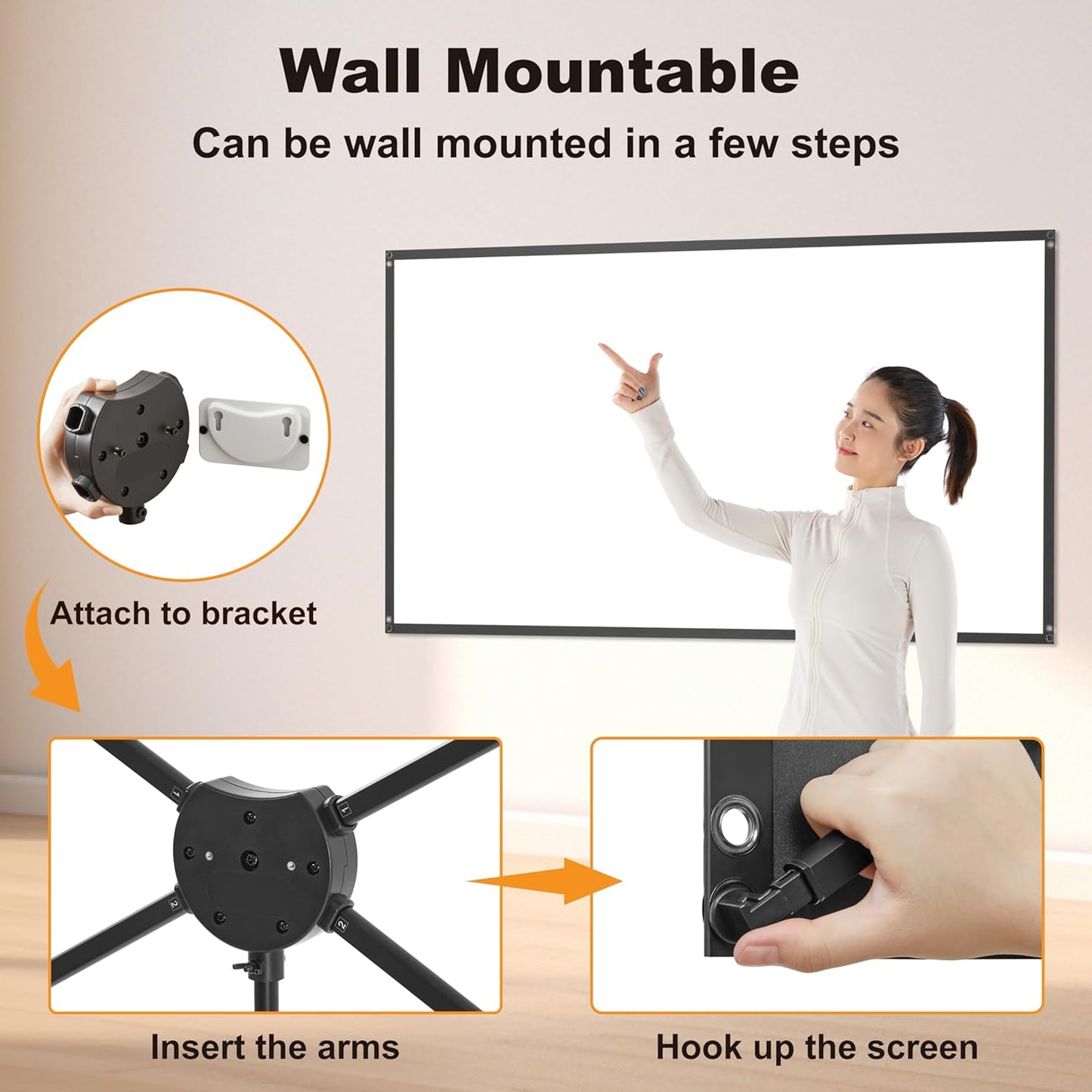 Outdoor Projector Screen 120 Inch, 16:9, High Gain, Projector Screen with Stand, Wind-resistant Design for Portable Projection Screen Outdoor, With Ropes and Spikes, 4K Image for Home Theater, Camping