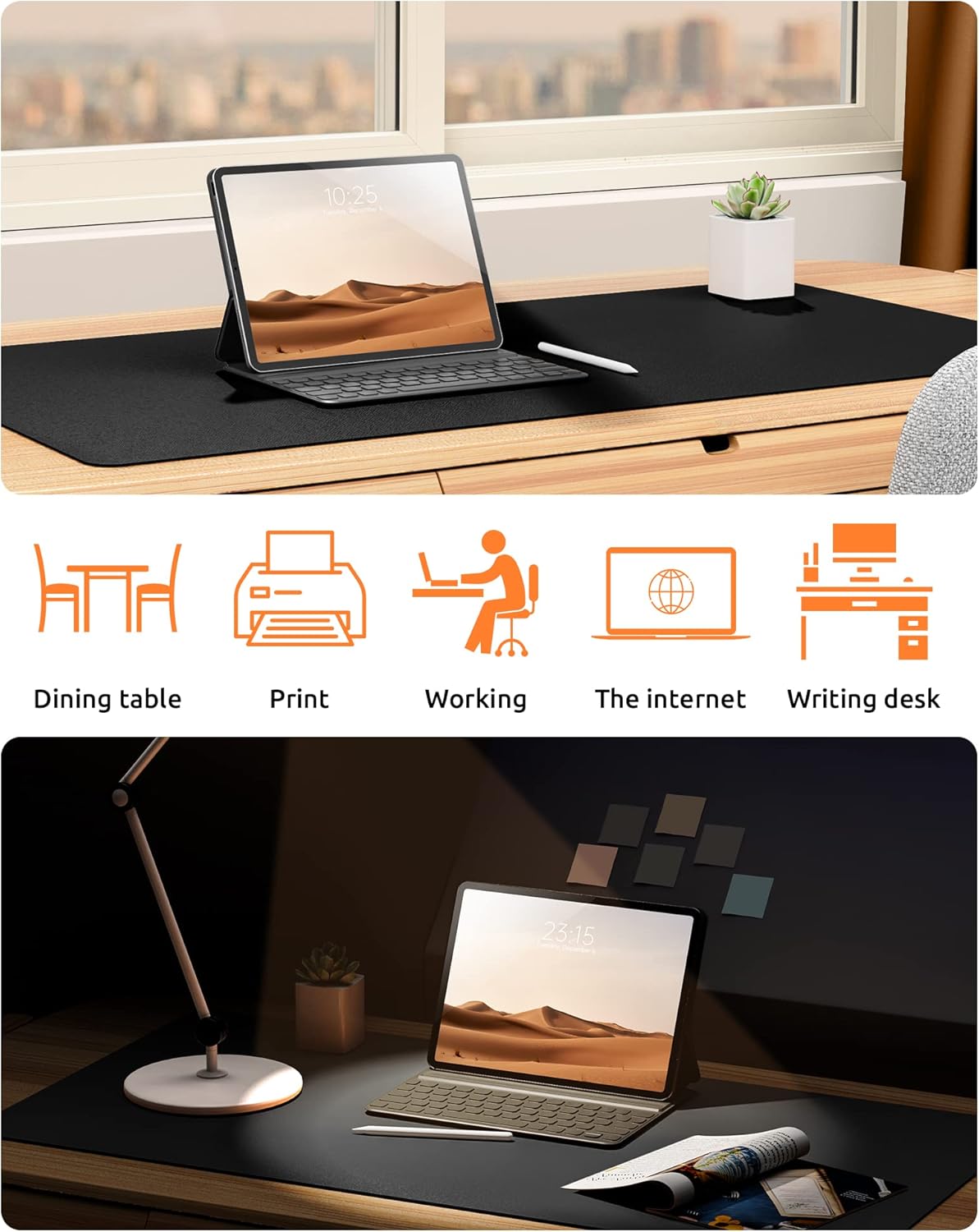 YSAGi Leather Desk Protector, Non-Slip Large Mouse Pad, Waterproof PU Laptop Mat Table Pad for Office and Home (90 x 43 cm, Black)