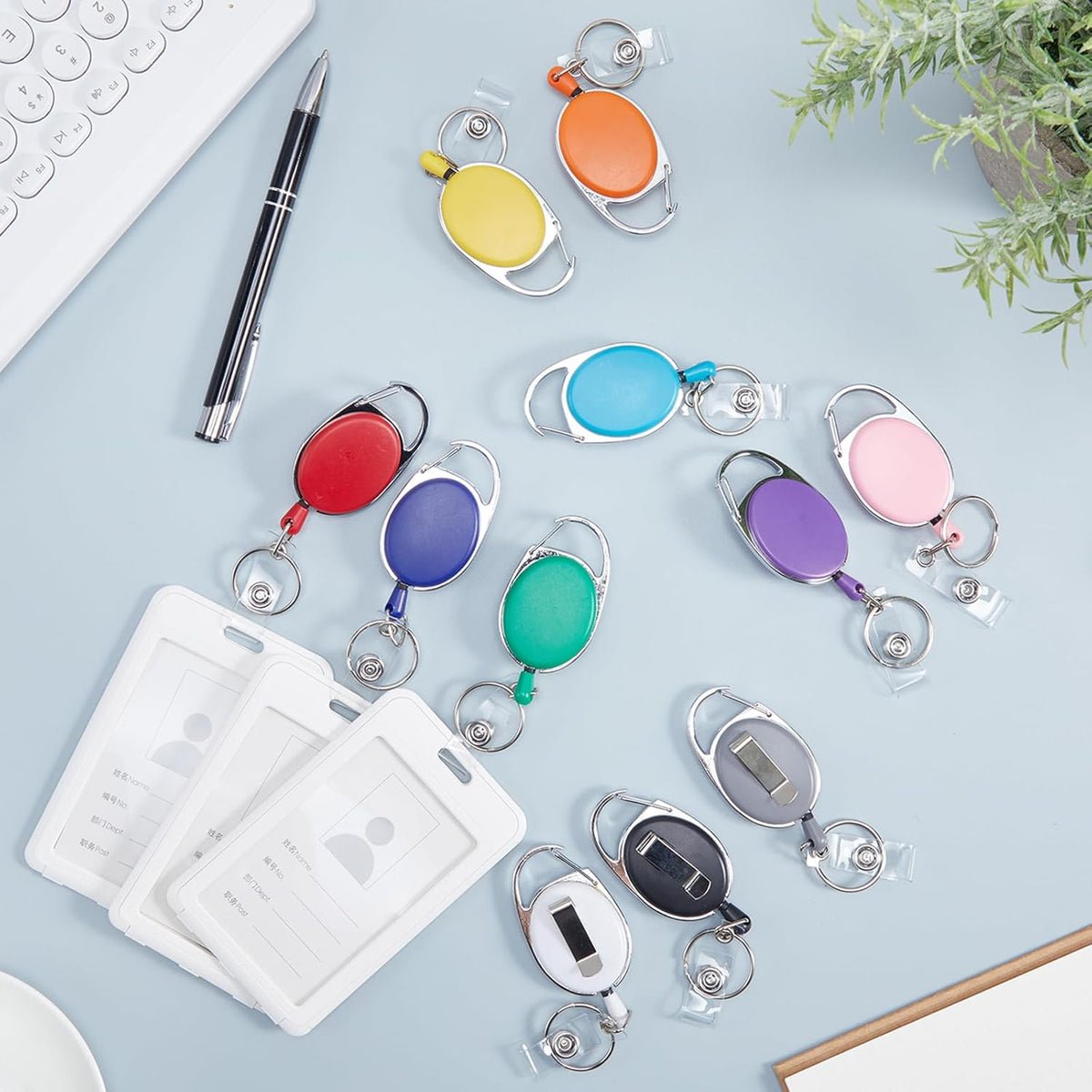 Honoson 50 Pcs Heavy Duty Retractable Badge Reels Batch ID Badge Holder Retractable Clip Bulk Key Holder with Ring for Office Worker Employee, Doctor Nurse Gifts (Multi Bright Color)