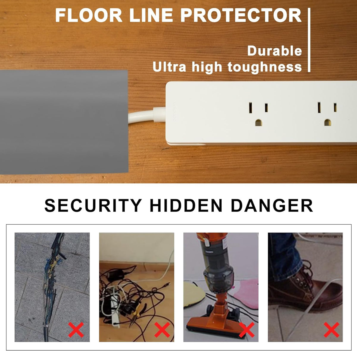 10Ft Floor Cord Cover Gray Silicone Cable Protector Easy to Install Wire Organizer and Hider for Home, Office, Garage (Gray-3m)