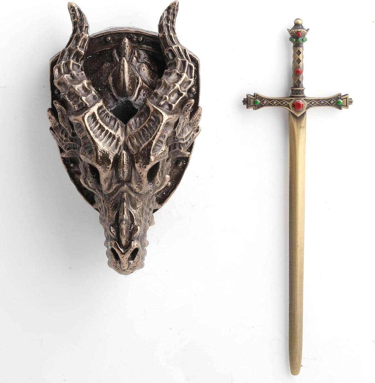 Veronese Design 6 1/4 Dragon Skull Trophy Sword Letter Opener Resin Wall Sculpture Bronze Finish Metallic Decorative Ornament
