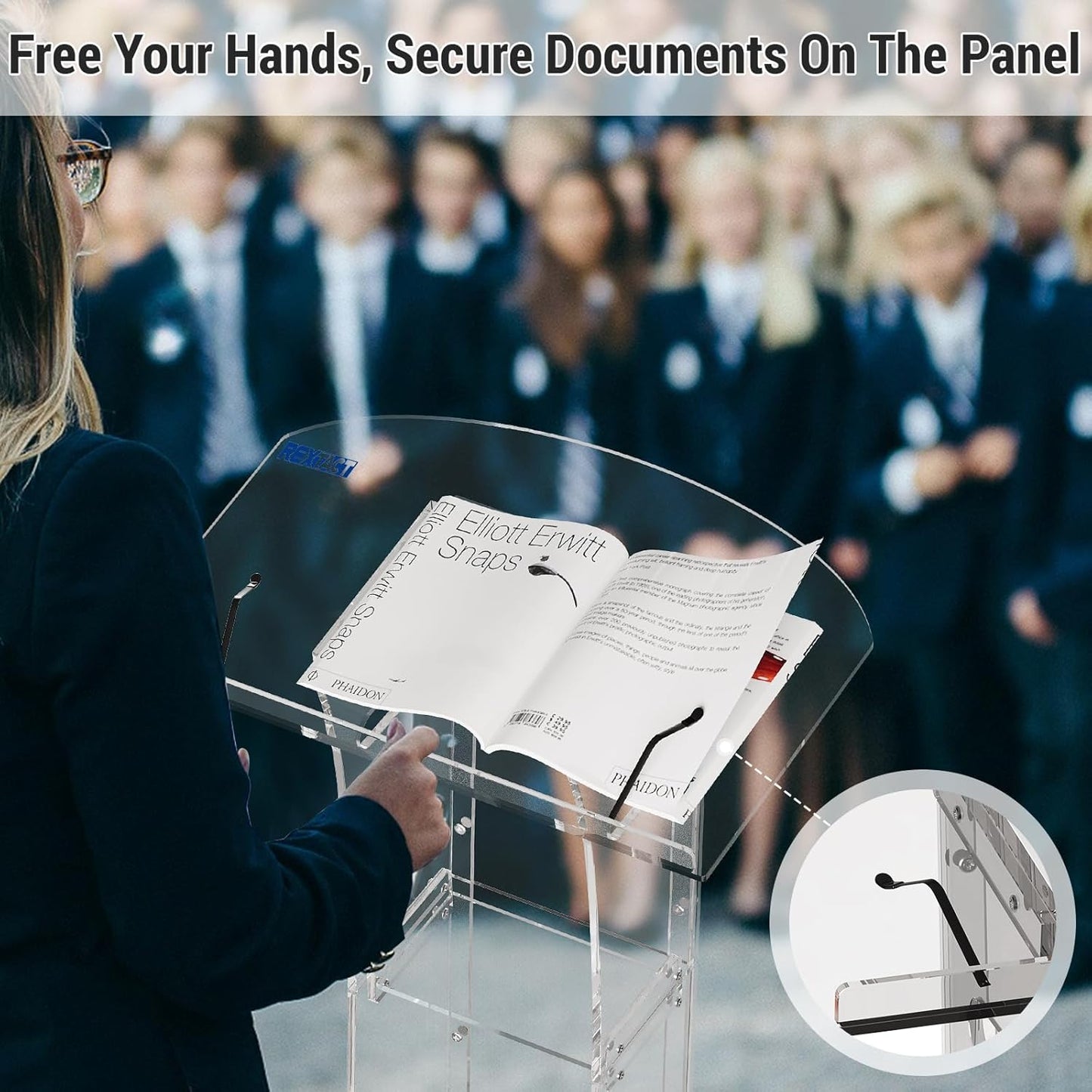 Acrylic Podium Stand,49“ Tall Portable Podium with Lockable Wheels, Clear lecterns & Podium with Storage Shelf for Classroom, Pulpit Podium for Church,Wedding,Presentation