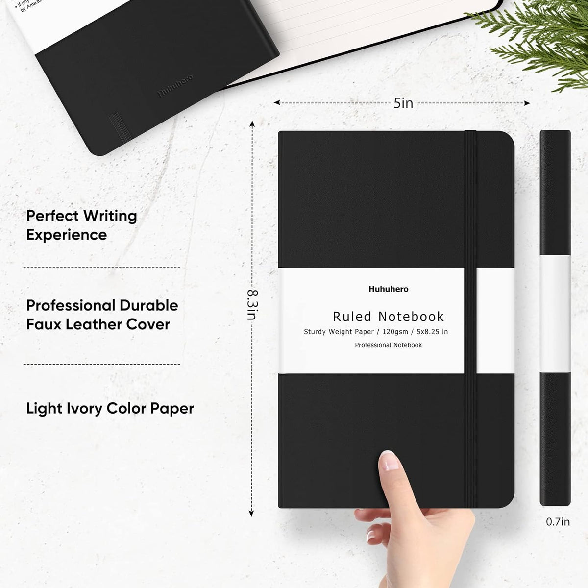 Huhuhero Notebooks Journal, Ruled Notebook, Premium Thick Paper Lined Journal, Black Hardcover Notebook for Office Home School Business Writing Note Taking Journaling, 5"Γ8.25" (12, Black)