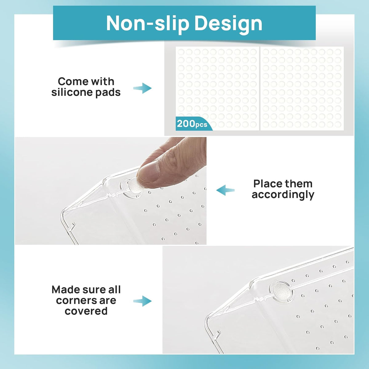 Vtopmart 44 PCS Clear Plastic Drawer Organizers Set, 4-Size Versatile Bathroom and Vanity Organizer Trays, Non-Slip Storage Containers for Makeup, Jewelries, Bedroom,Kitchen Utensils and Office