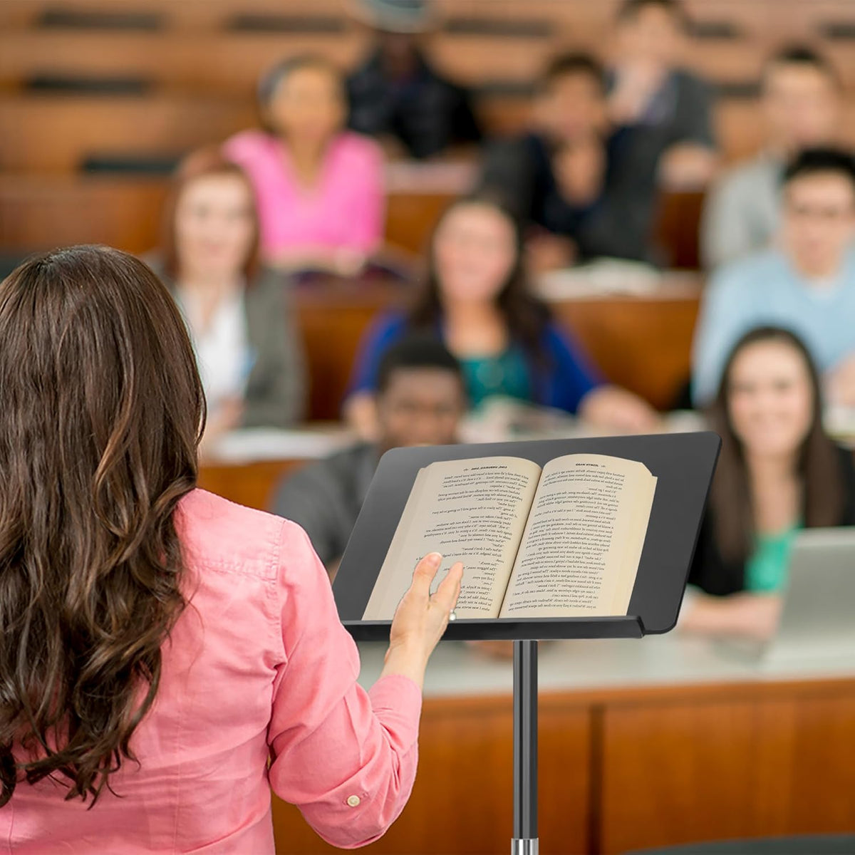 Podium Stand, Lecterns & Podiums, Acrylic Adjustable Angles with Metal Base, Podium for Church, Weddings, Classroom, Speech, 16" L x 12" W x 42.5" H (Black)