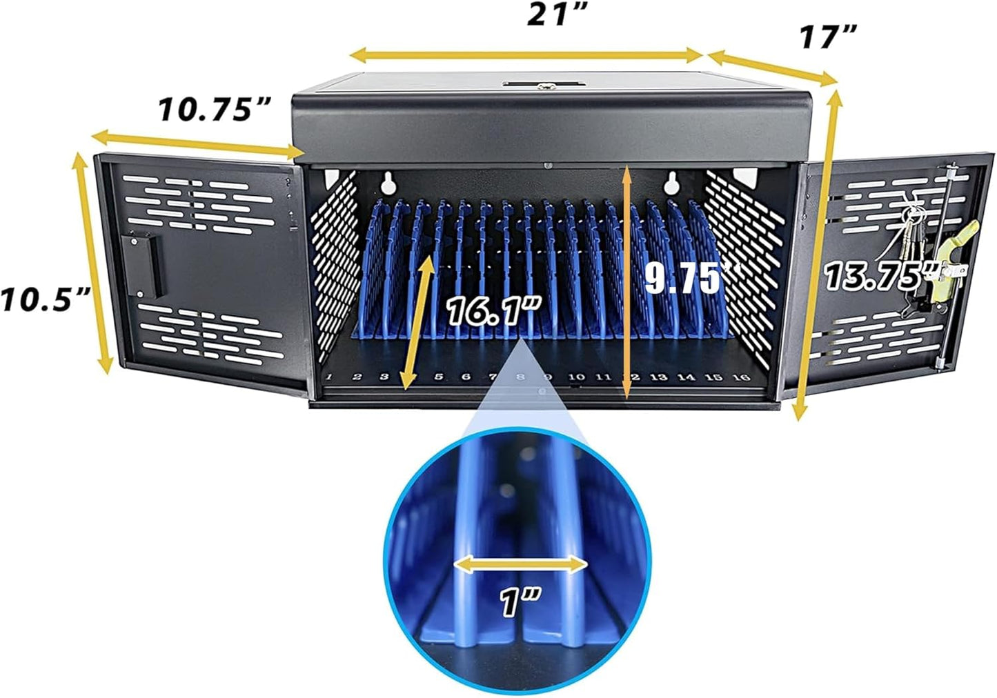 POCHAR 16-Device Charging Cabinet for Laptops & Tablets - Laptop Lock Box for Chromebook, iPad - Locking Laptop Charging Station for Classroom Office Library -Tablet Storage Box with Cable Management