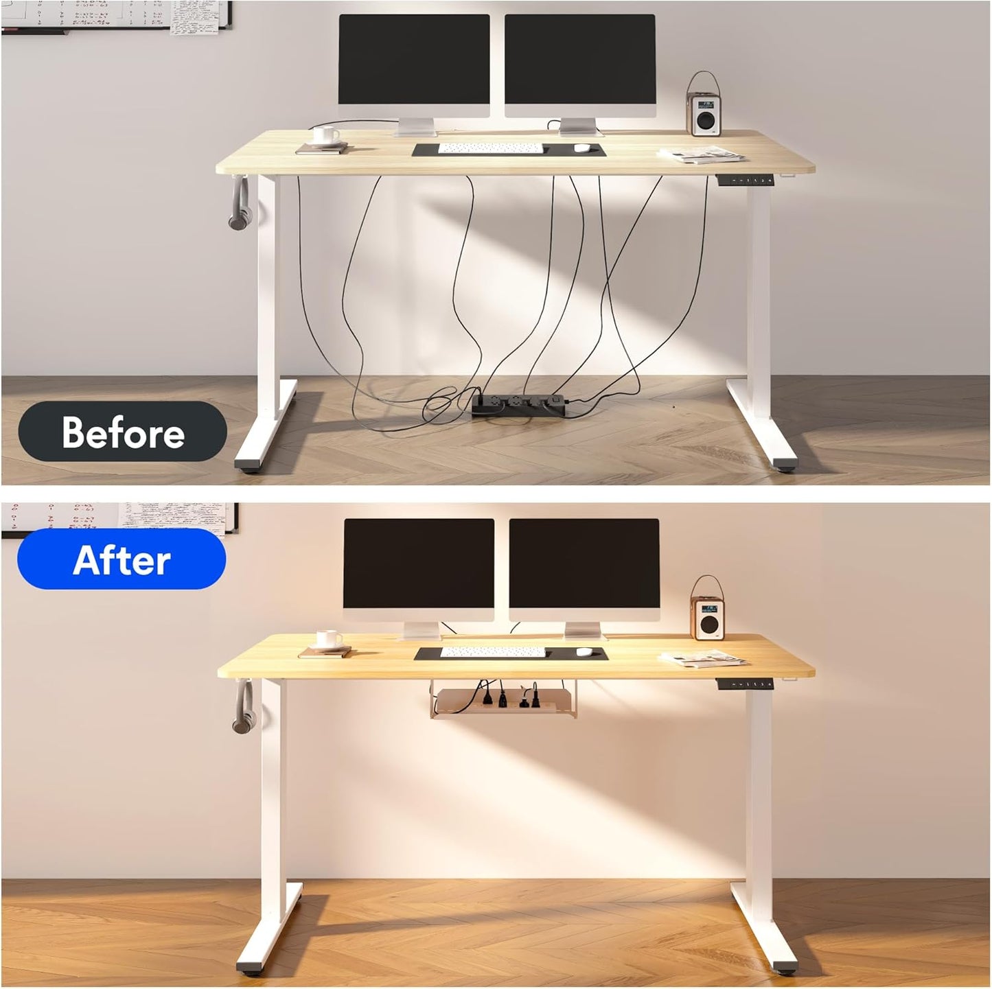 FLEXISPOT EN2 Whole-Piece Standing Desk with Clamp Power Strip, 48 x 24'' Electric Stand Up Height Adjustable Desk with Cable Management (Gray Frame + 48" Maple Desktop, 2 Packages)