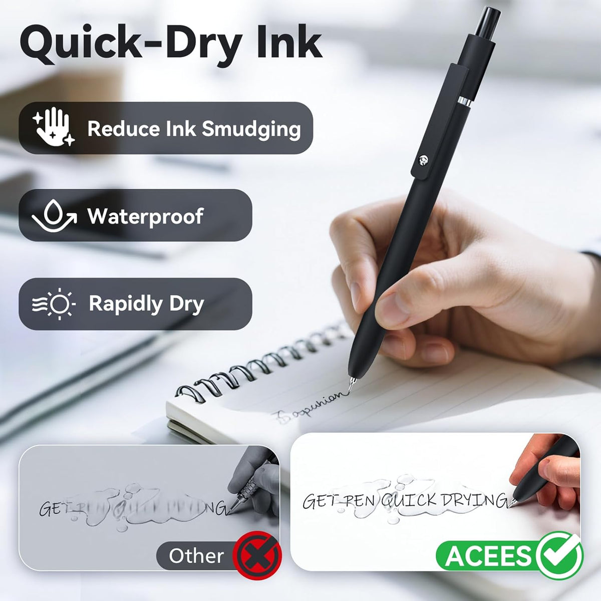 Gel Pens, 6 Pcs 0.5mm Fine Point Black Ink Pen With Smooth Writing, Office Desk Accessories, School Supplies Gifts for Men Women, Quick Dry Pens For Journaling, Black/Gray/White