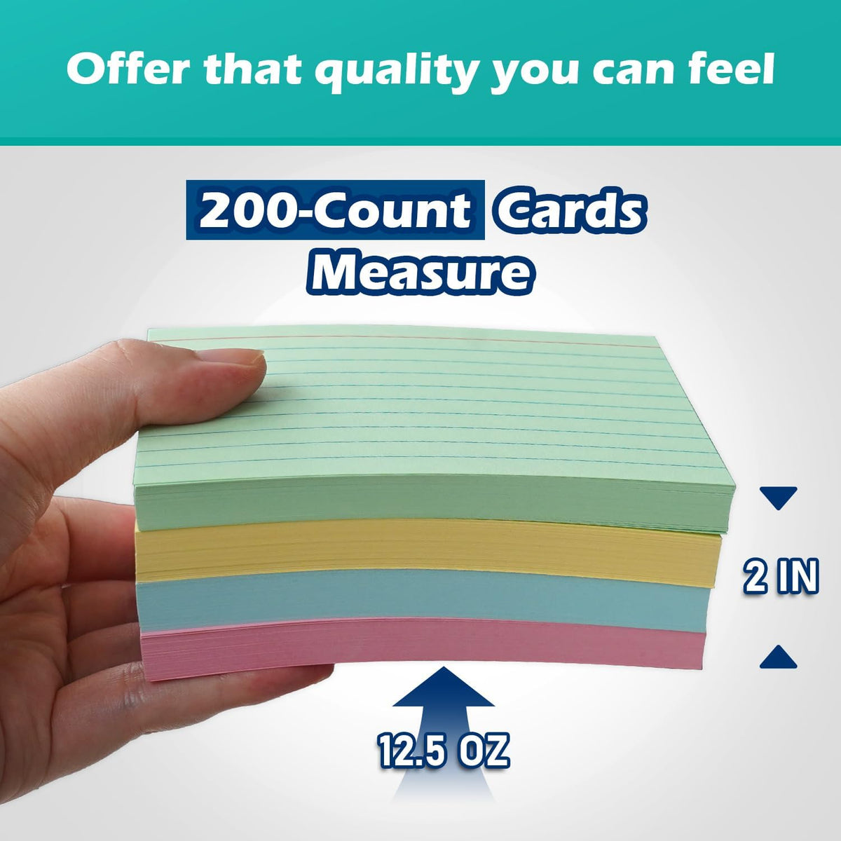Green Lined Index Cards 3x5 Ruled Note Cards 200 Count, 180 GSM Heavy Weight