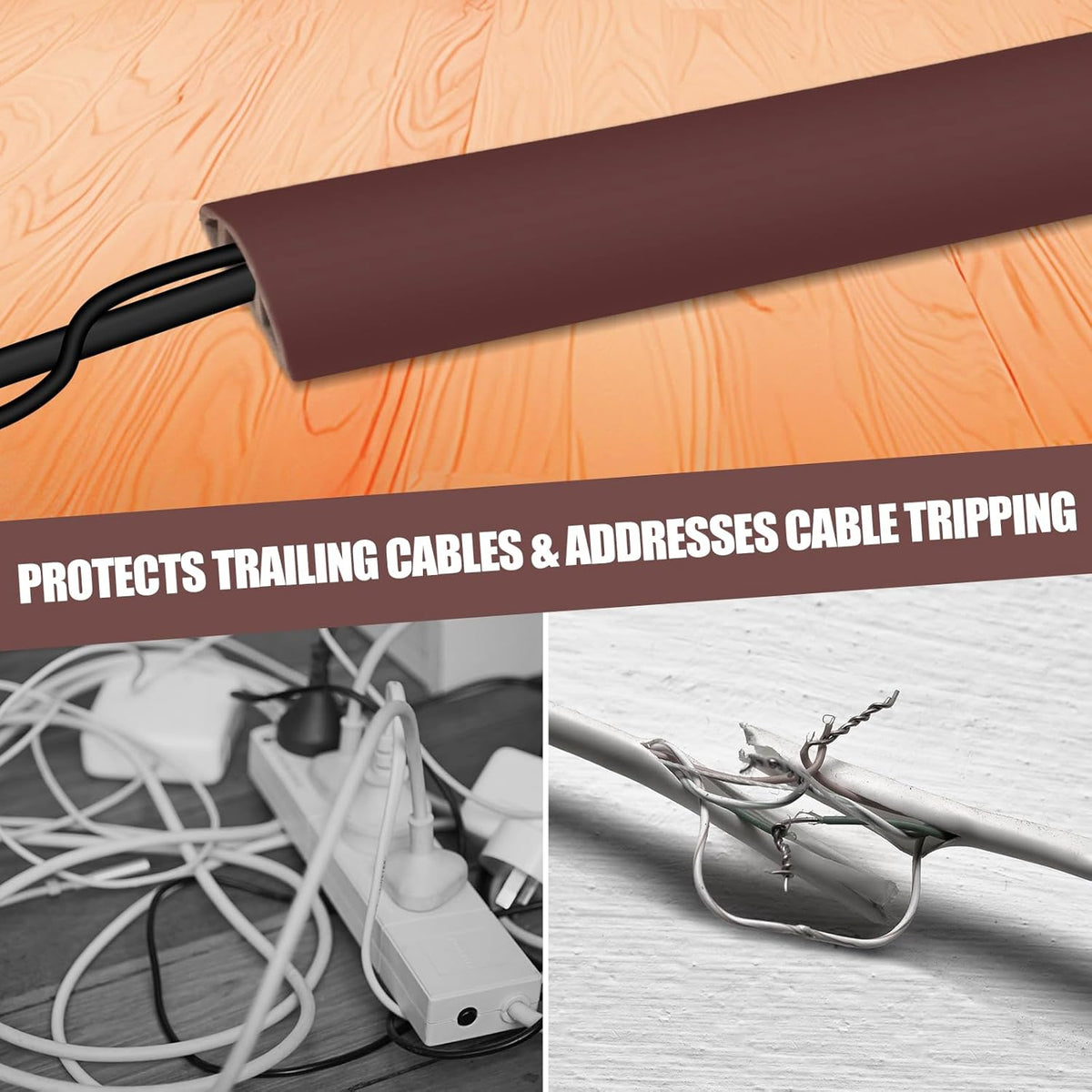 Floor Cord Cover Self Adhesive Cord Hider,10FT Cable Management, Extension Strip Protector for Wires, Prevent Cable Trips for Offices, Gyms, Exhibitions Cavity:0.39"(W) x 0.27"(H) Coffee