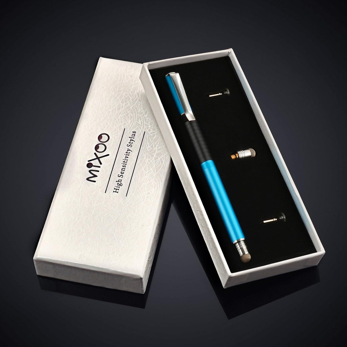 Mixoo 2-in-1 High Precision Stylus (Disc & Fiber Tips 2 in 1 Series), Extra with 3 Replaceable Tips, Compatible with Capacitive Touch Screen Devices (Blue)