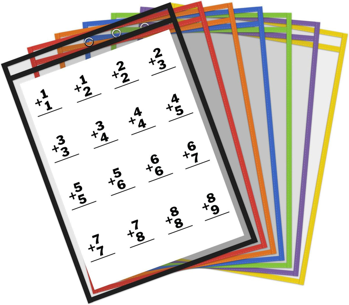 Thornton's Office Supplies Oversized Heavy-Duty Shop Ticket Learning Reusable Dry Erase Classroom Top-Load Pockets Sleeves Charts, 9 x 12 Inches, Assorted Colors (50)