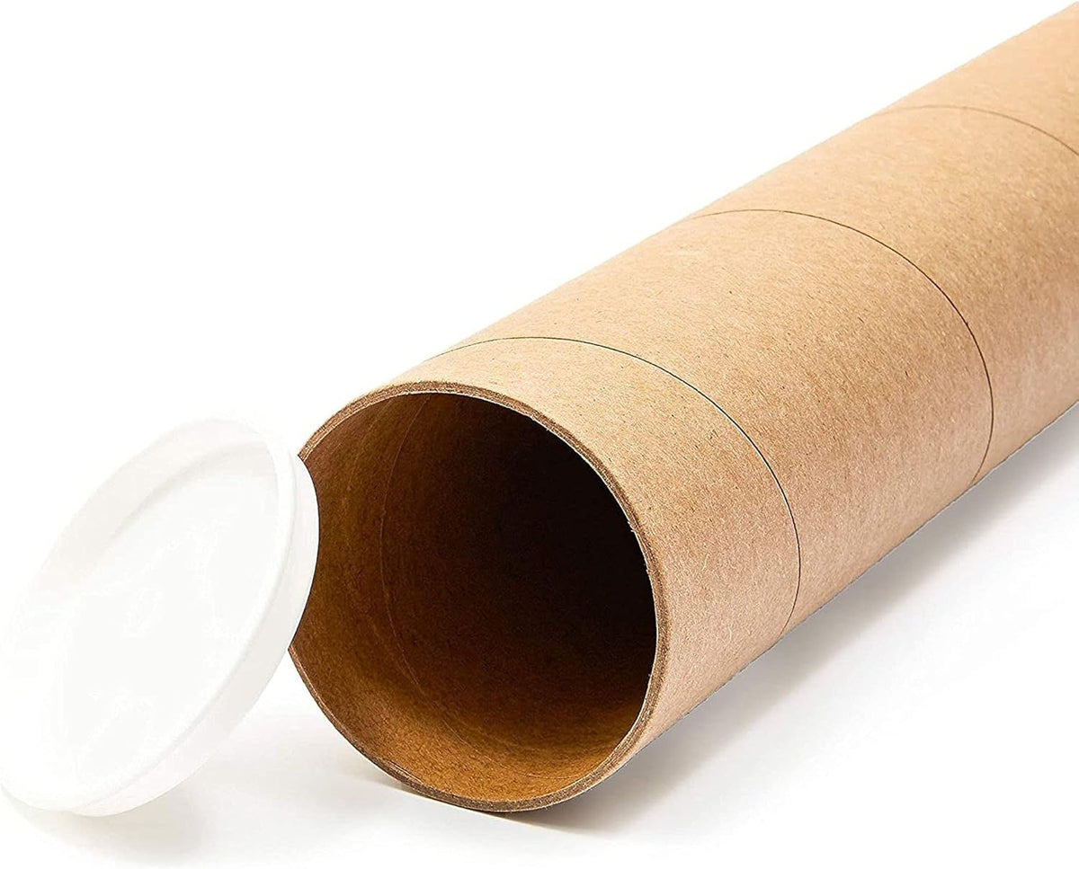 Juvale 10-Pack Mailing Tubes & Caps - 3 x 7 in Brown Mailer - Durable 3-Ply Spiral Round Cardboard Cylinder for Crafts & Secure Packaging