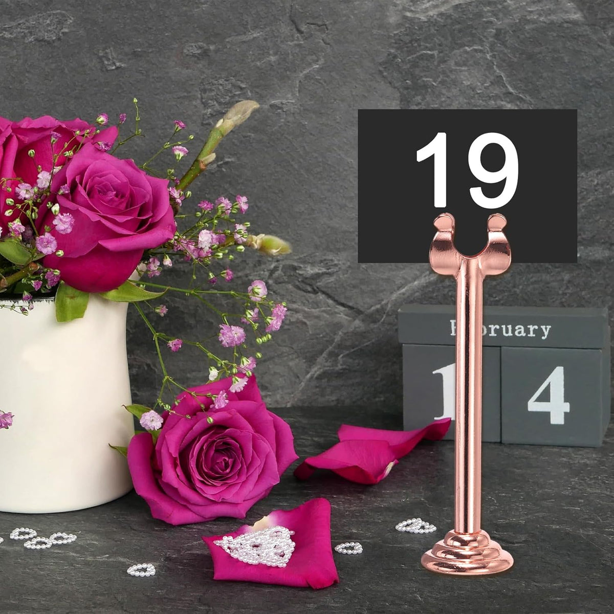 MECCANIXITY 12Pcs Table Number Holder 3.9 Inch Place Card Holder Picture Holders Rose Gold Table Sign Holders for Wedding Anniversary Birthday Party