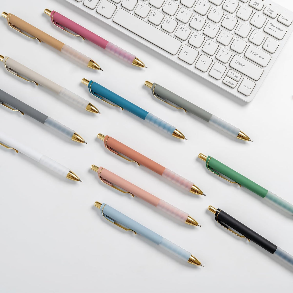 Linbsunne Ballpoint Pens Black Medium Point 1mm with Super Soft Grip Ball Point Pen for Men Women Retractable(gold-6x2 pcs)