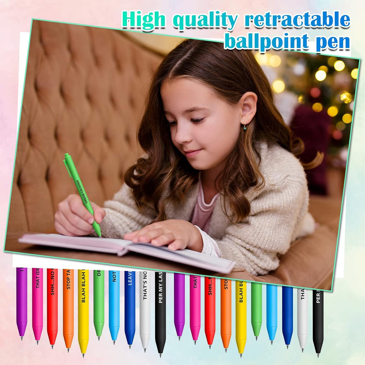 Epakh 50 Pcs Funny Pens Inspirational School Pens Bulk Positive Motivational Quotes on Ballpoint, Black Ink Pen for Adults Back to Schools Gift from Teacher(Optimisti,Bright Colors)