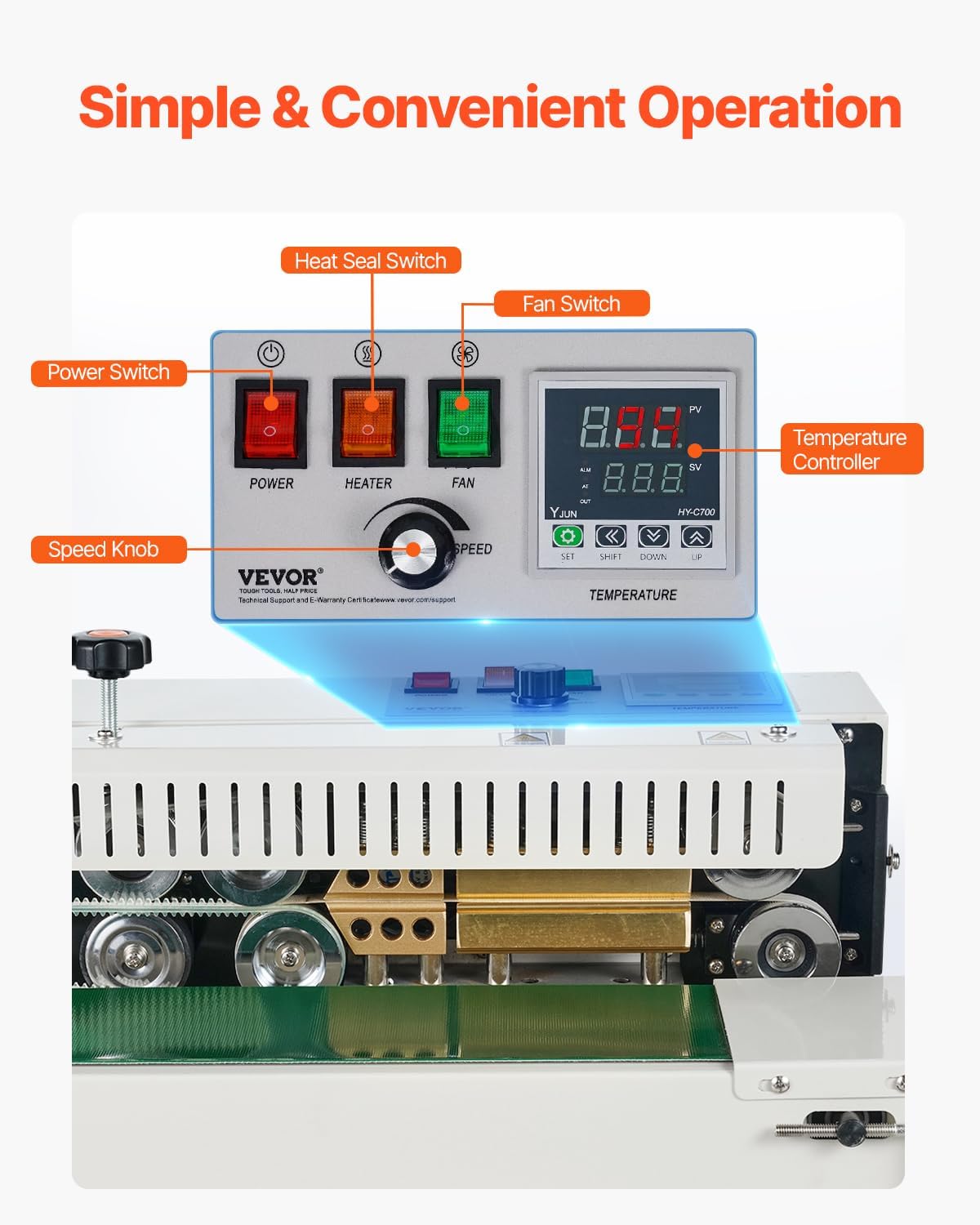 VEVOR Continuous Bag Band Sealing Machine, 0.24-0.47 in/6-12 mm Seal Width, Vertical Band Sealer Machine with Digital Temperature Control, Stainless Steel Bag Sealer for 0.02-0.8 mm Plastic Bags Films