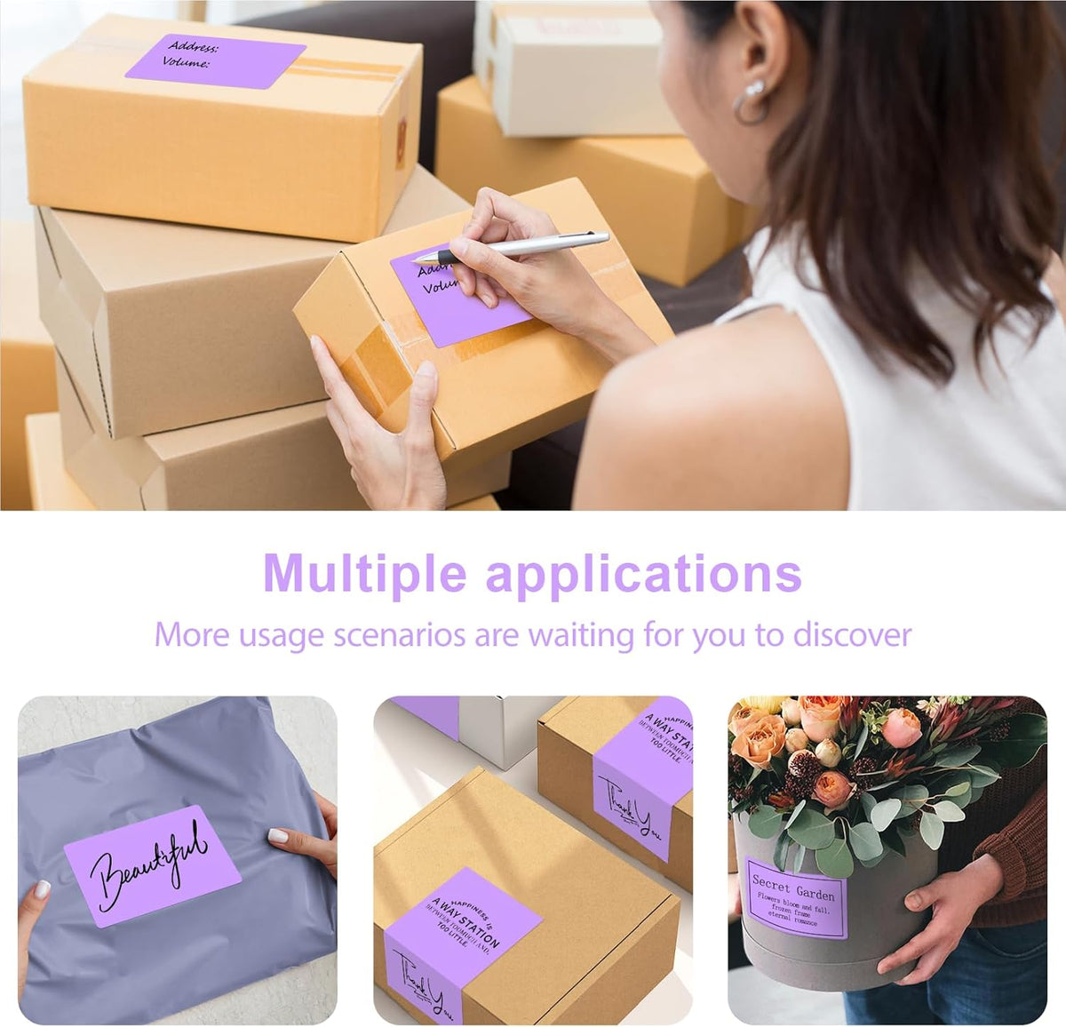 3 X 5 Inch Printable Waterproof Rectangle Color Coding Labels, 300 Per Roll Adhesive Color Coding Stickers for Bar-Codes, Address, Small Business Labeling, Inventory (Light Purple)