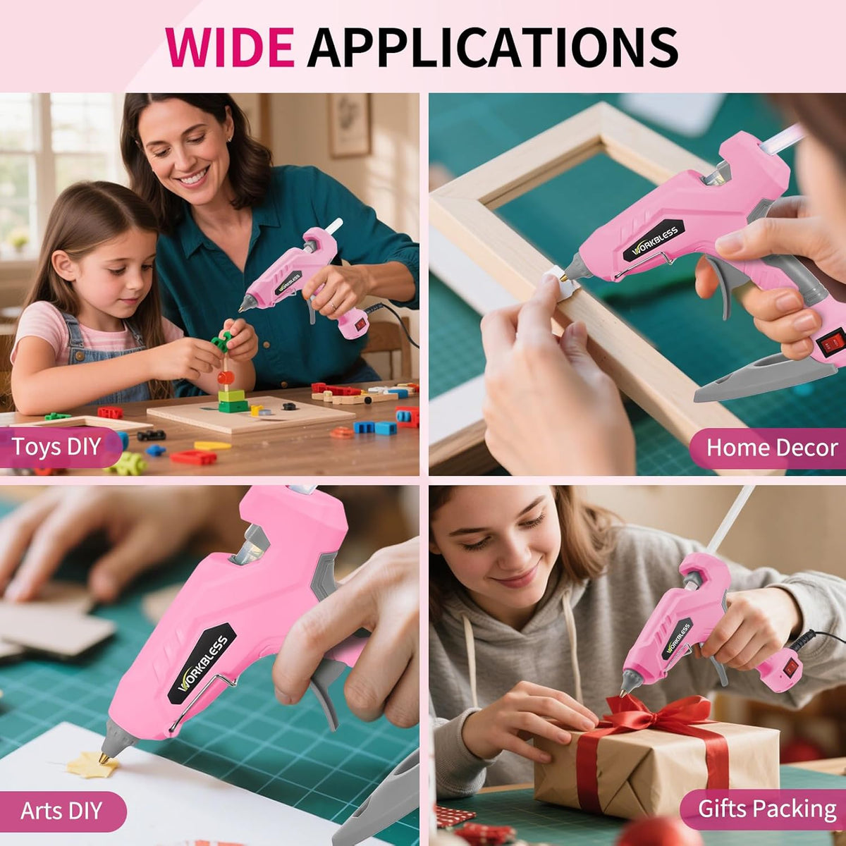 WorkBless Pink Hot Glue Gun, Dual Temp Glue Gun 60W/100W, Fast Heating Heavy and Duty Glue Gun with 20PCS Full Size Glue Sticks for Arts, Home Repair, DIY & Industrial Use
