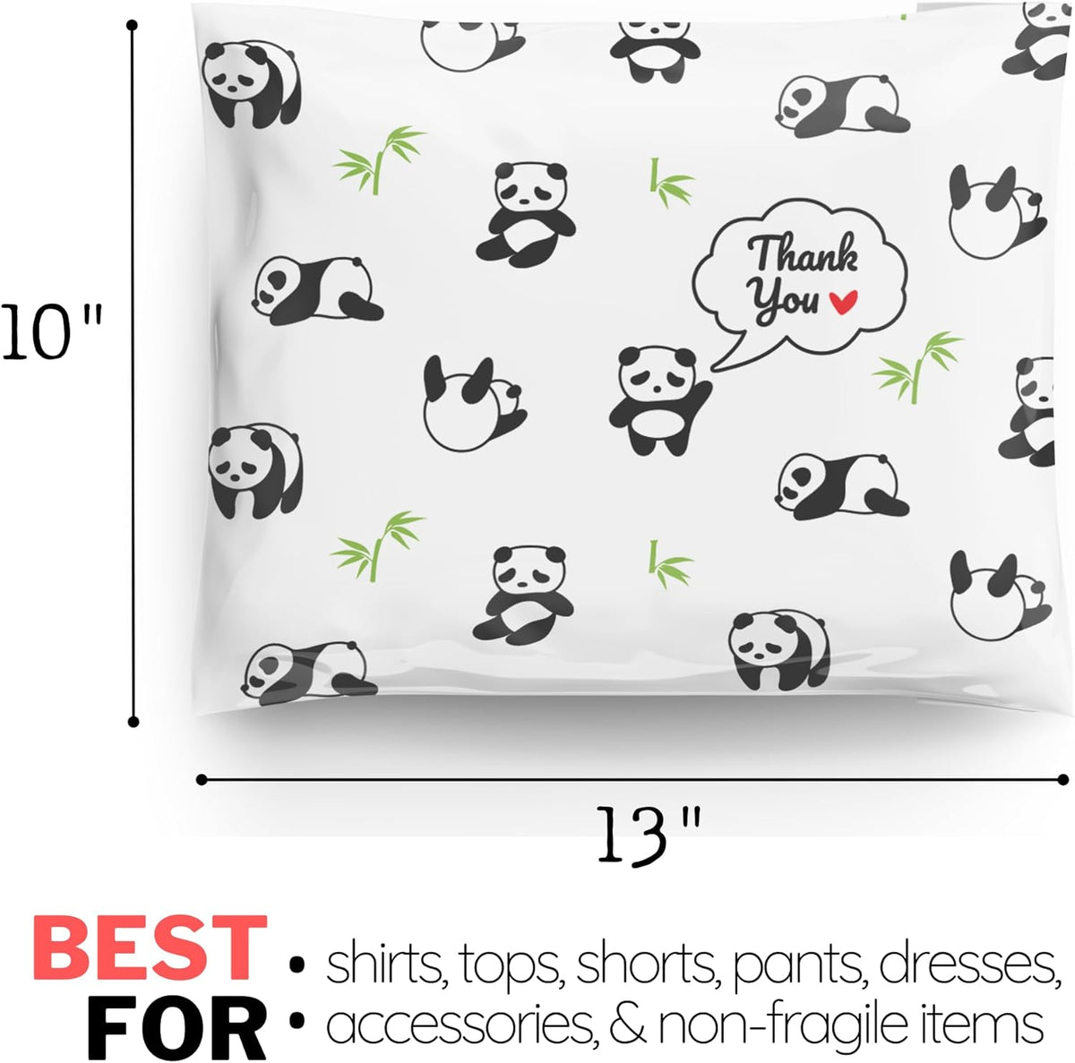 Poly Mailers 10x13 100 Pack | Self-Sealing Shipping Bags Envelopes for Small Business | Waterproof Durable Packaging | Thank You | Panda Animal Love Cute | à la mode Mailers