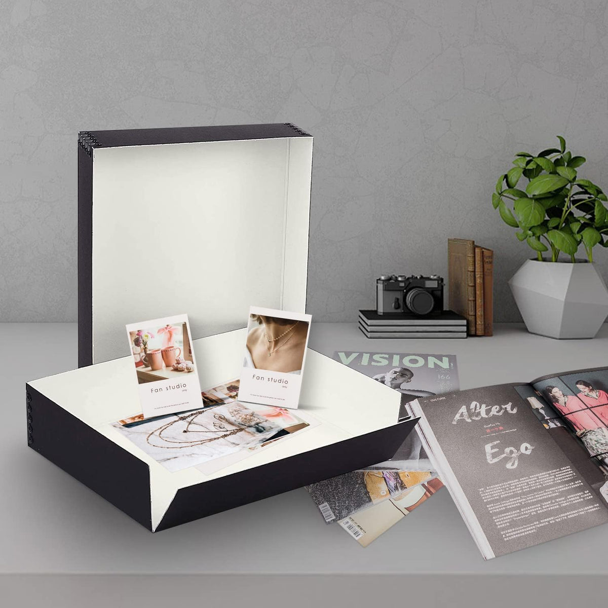 Lineco, 9x12x3 Museum Storage Box, Removable Lid and Drop Front Design. Archival Acid-Free with Metal Edge. Storing for Photos, Documents, Prints, DIY, Black