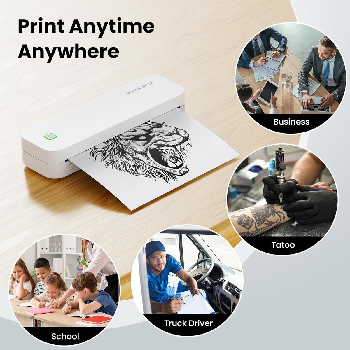 Portable Printer for Travel, Bluetooth Thermal Printer Supports 8.5 x 11 Inch US Letter Size, Compatible with Android and iOS & Laptop Inkless Mobile for Office, Car, School