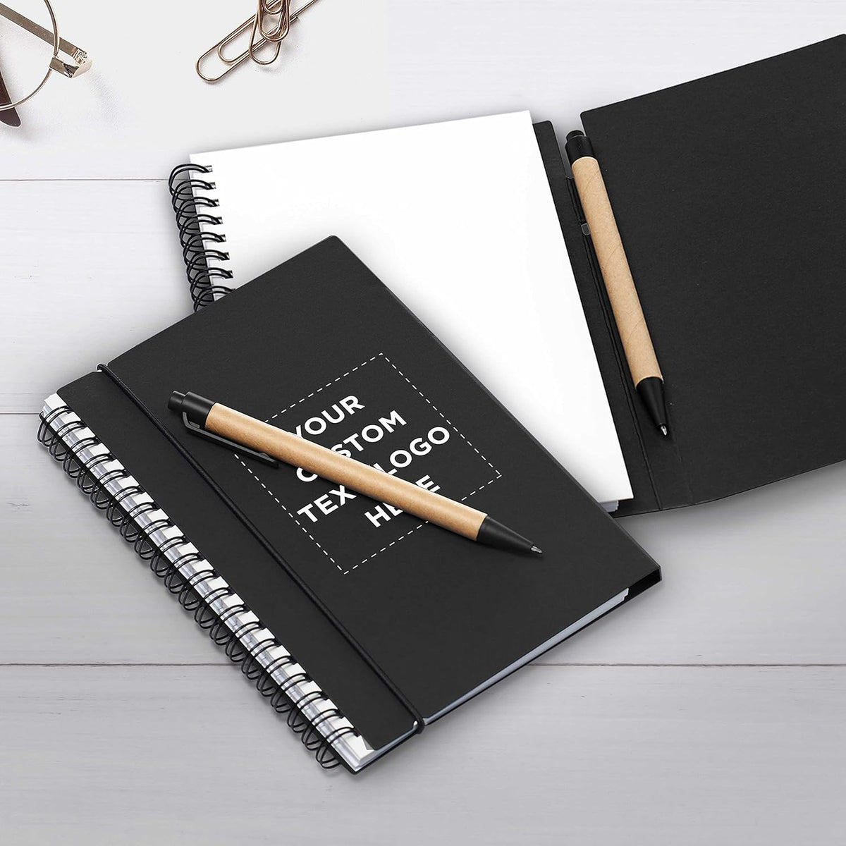 DISCOUNT PROMOS Custom Spiral Notebooks with Elastic Closure Set of 50, Personalized Bulk Pack - Perfect for School, Office, Business and More - Black