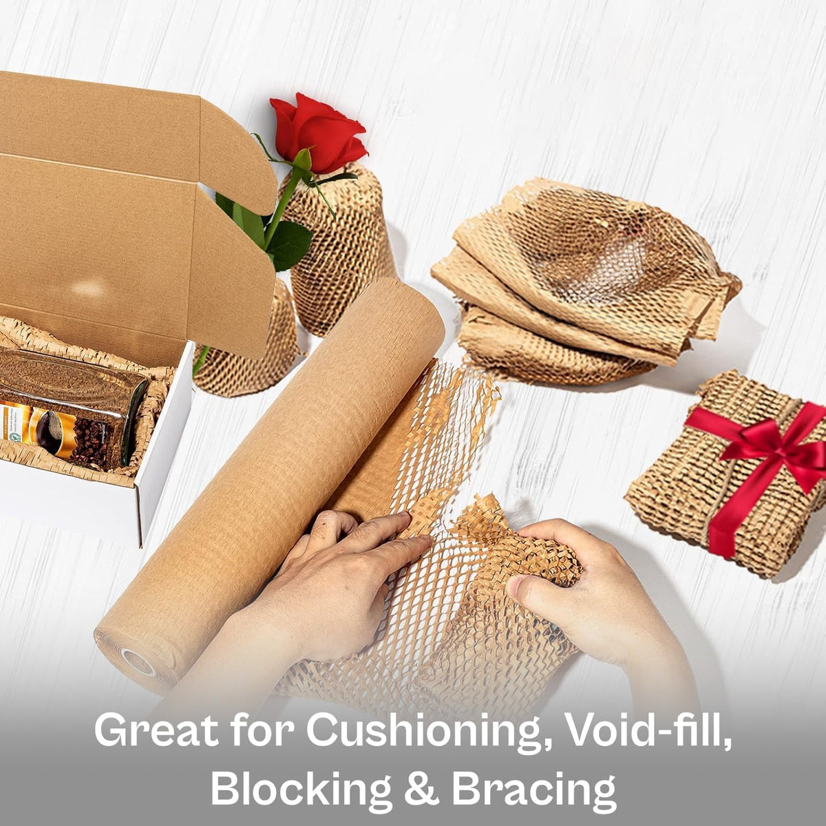 PSBM 1 Roll Honeycomb Packing Paper, 20 Inch x 1000 Feet Bubble Cushioning Wrap For Shipping Materials, Recyclable Honeycomb Paper