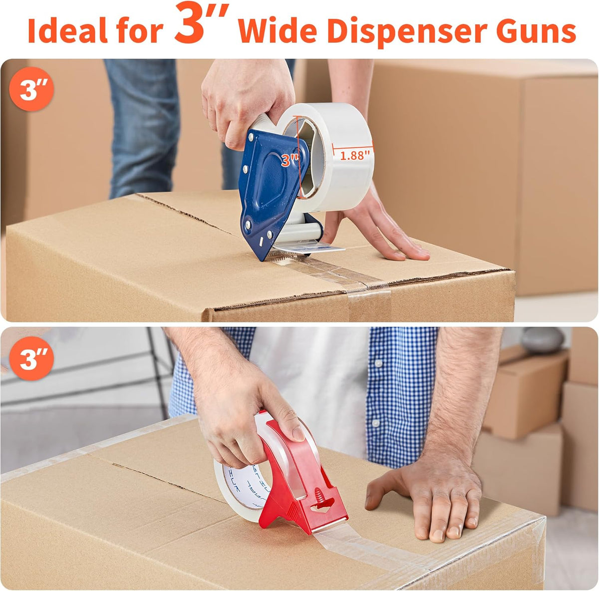 JARLINK 6 Rolls Clear Packing Tape with Dispenser, Heavy Duty Packaging Tape Refills for Shipping Packaging Mailing, 2.7mil Thick, 1.88 inches Wide, 55 Yards Per Roll, 330 Total Yards