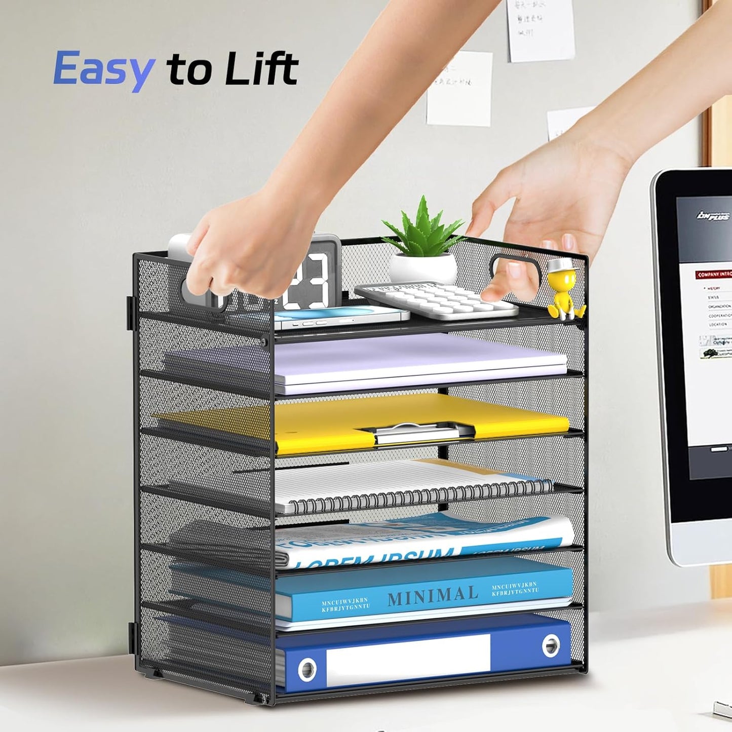 7-Tier Paper Organizer for Desk, Letter Tray with Handle Mesh Desk File Organizer, Workspace Organizers, Paper Sorter Organizer for Office Home School (Black)