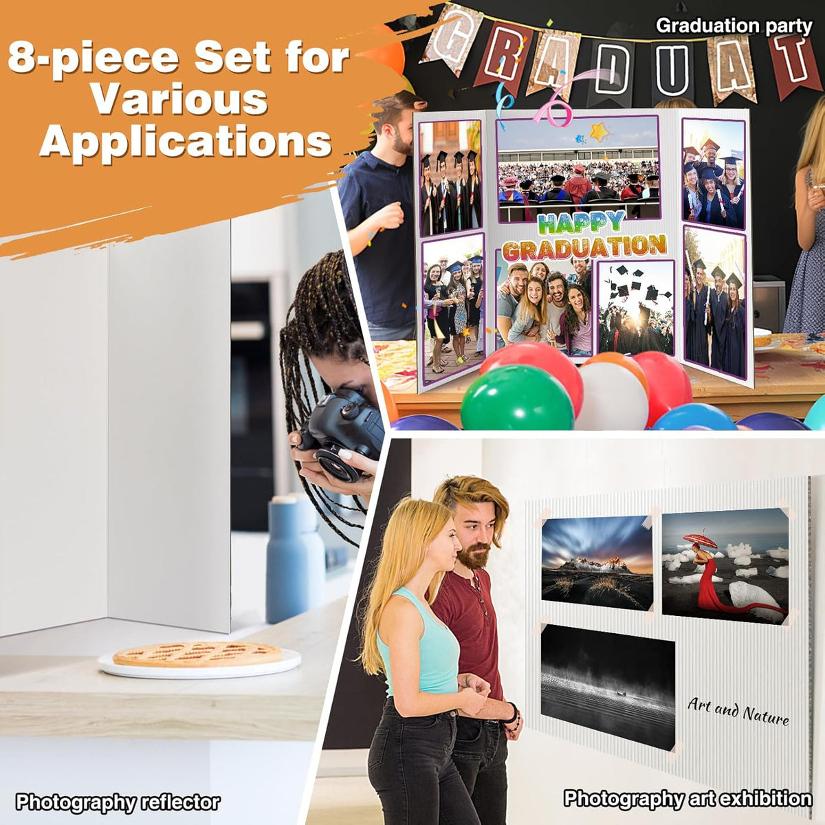 8 PCS Trifold Poster Board- Extra Large 48" x 36" Tri Fold Display Board Hard & Thick White Presentation Cardboard for Science Fair, School Projects, and Business Presentations Supply