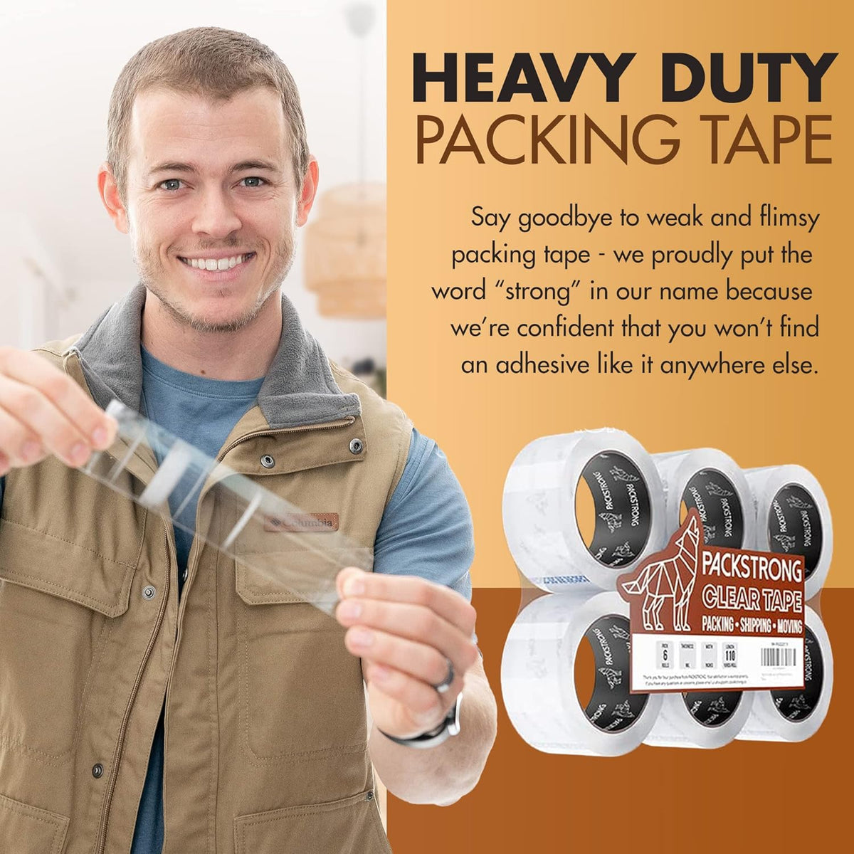 Packstrong Industrial Grade Clear Packing Tape 36 Rolls - 110 Yards per Roll - 2" Wide x 2 mil Thick, Acrylic Adhesive Tape