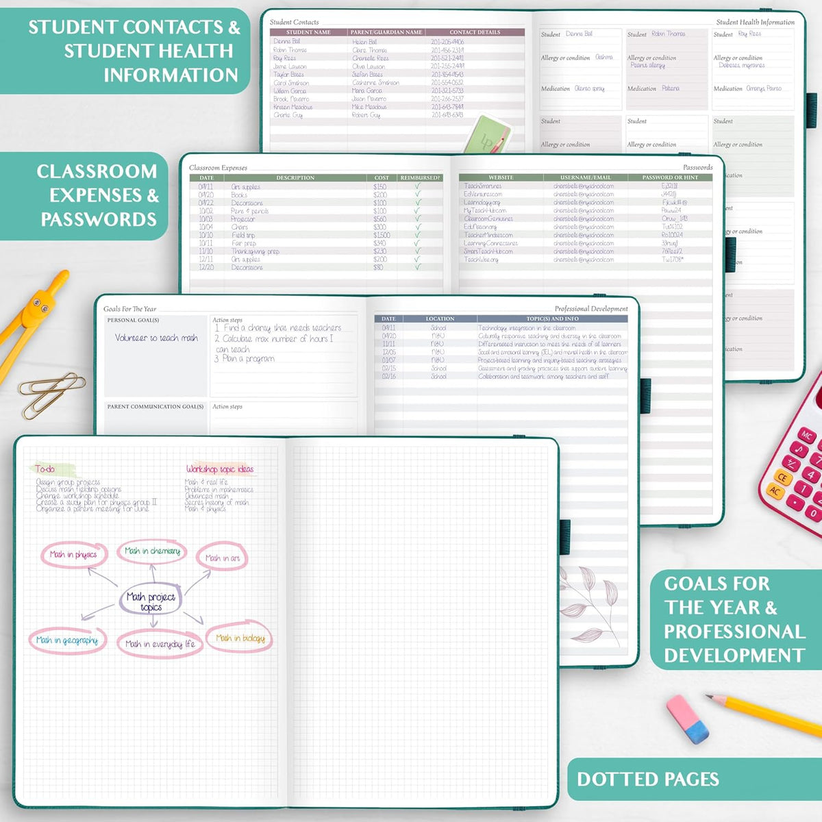 Legend Teacher Planner – Undated Lesson Plan Book for Teachers with Weekly & Monthly Calendars - Classroom Organization & School Year Planner – 8.5”x11.5” Hardcover (Viridian Green)