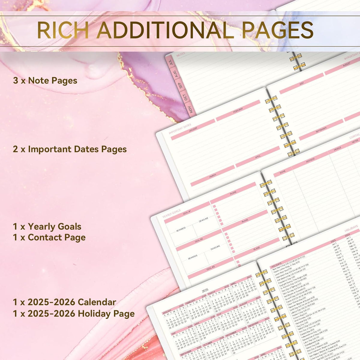 Planner 2025-2026-Weekly and Monthly, Academic Planner 2025-2026 run from Jul.2025 - Jun.2026, Planners 2025-2026 for Women, AIMPEAK Daily Calendar Planners for Teacher & Student, Monthly Tabs, Pink Marble, 5.5"x8.5"