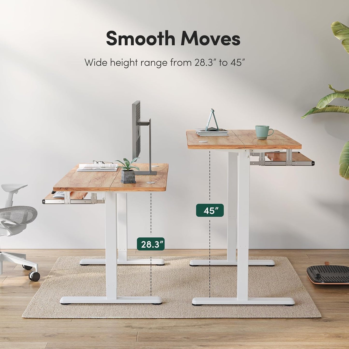 FEZIBO Standing Desk with Keyboard Tray, 55 x 24 Inch Adjustable Height Sit Stand Desk with Memory Presets for Home Office, Ergonomic Computer Workstation, Light Rustic