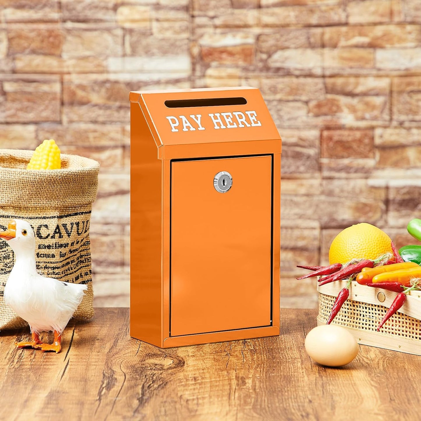 Safe Cash Box Money Collection Metal Donation Box with Lock Wall Mount Pre Drilled Mailbox Delivery Ballot for Home Office Outdoor Self Serve Stand(Orange,10.2 x 5.7 x 2.8 Inch)