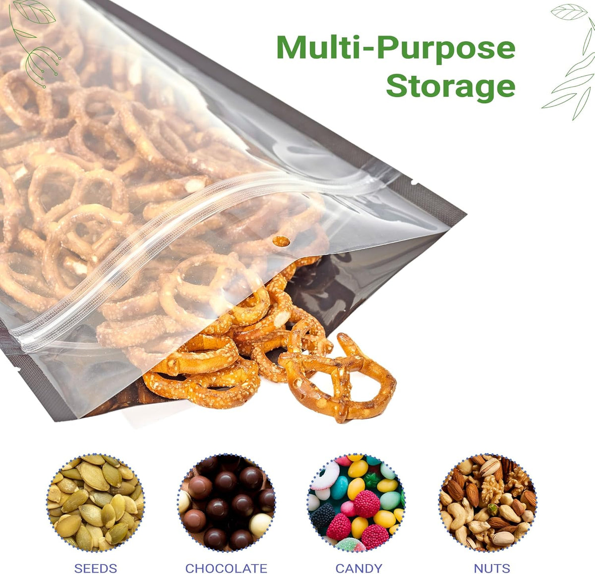 100 Pack 7.5"x11.5" Clear/Black Resealable Stand Up Pouch Bags Mylar Food Packaging with Clear Window and Tear Notches