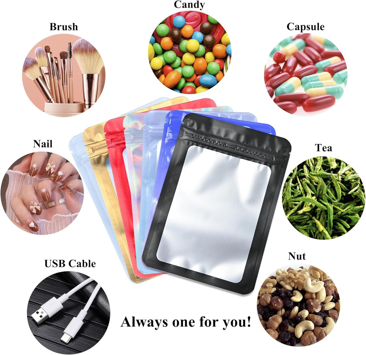 Resealable Mylar Pouch Pen Bags Great for Office Home Party Favor Food Storage Cookies Sample Jewelry Snack (100PCS, Pink and Blue Color, 3.5 x 6.3 inch)