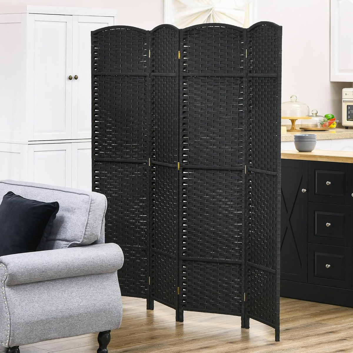HOMCOM Room Divider, 4 Panel Folding Privacy Screen, 5.6' Tall Freestanding Partition for Home Office, Bedroom, Black