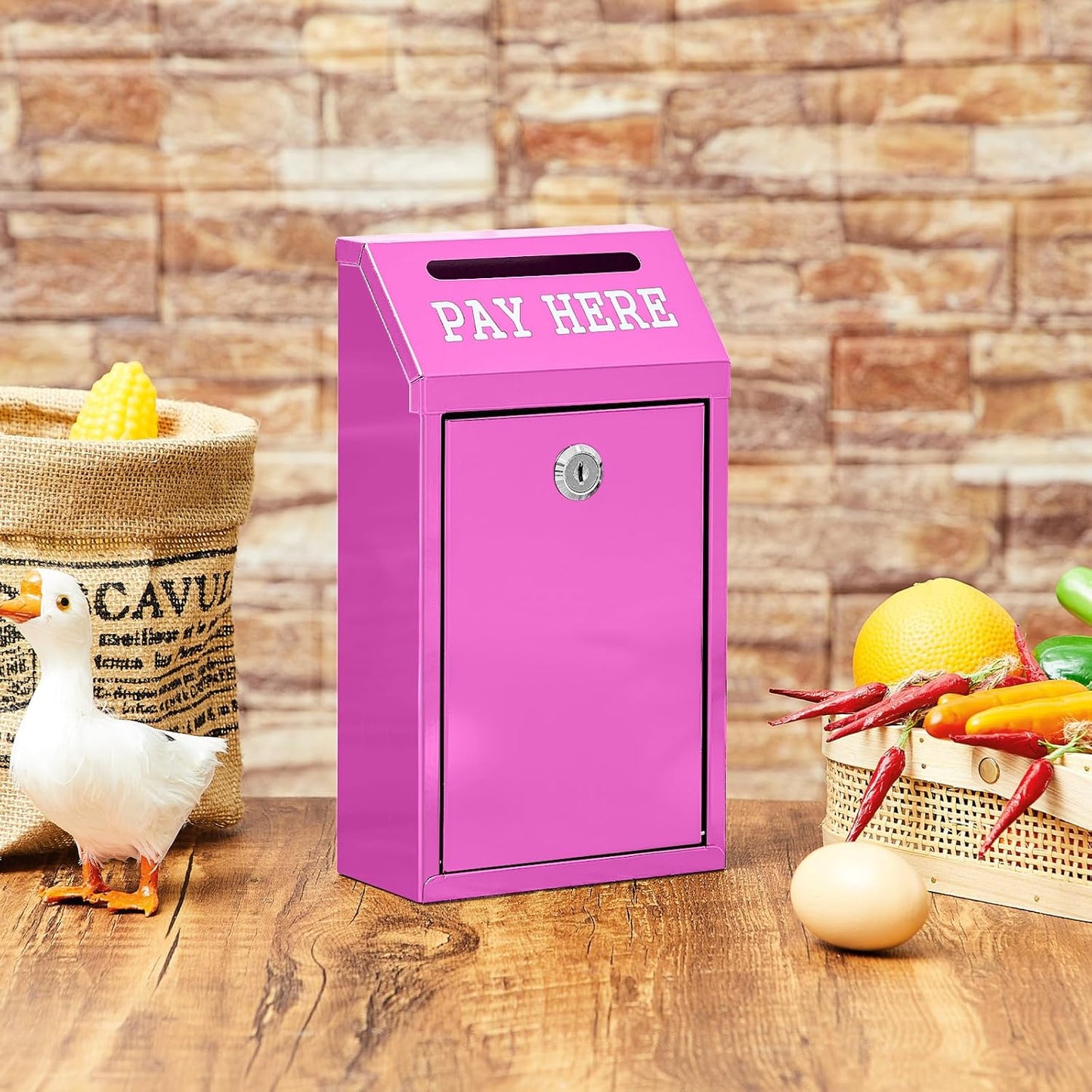 Safe Cash Box Money Collection Metal Donation Box with Lock Wall Mount Pre Drilled Mailbox Delivery Ballot for Home Office Outdoor Self Serve Stand(Rose Red,10.2 x 5.7 x 2.8 Inch)