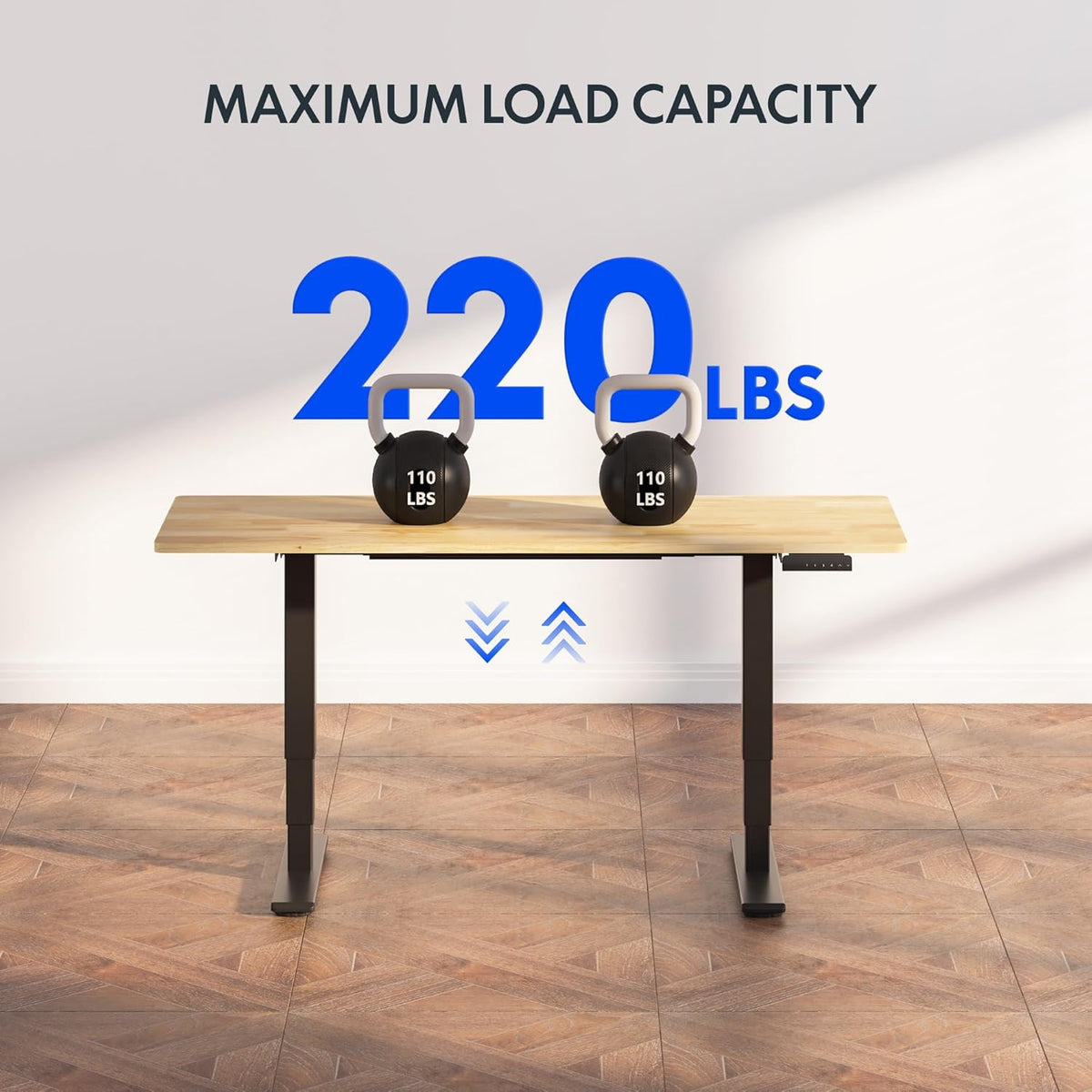 FLEXISPOT E6 Essential Solid Rubber Wood 3 Stages Dual Motor 55x24 Inch Electric Height Adjustable Standing Whole-Piece Board Desk Sit Stand Up Desk (Black Frame + Solid Wood Desktop)
