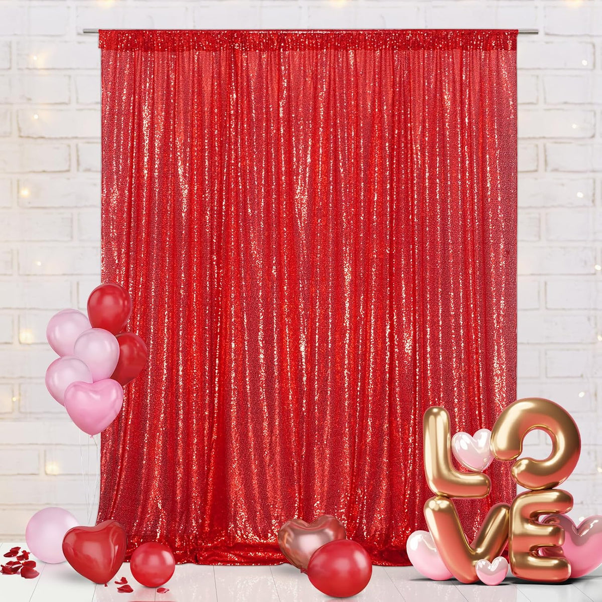 Eternal Beauty Red Sequin Backdrop, 6x8 Ft Glitter Background Curtains for Christmas Shimmer Photography Party Wedding Birthday Back Drop Decor