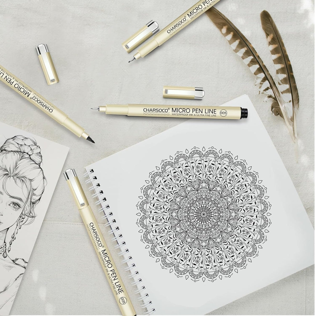 05 Micro Pen, 6Pack Black Fine Point Pen with Waterproof Archival Ink, 0.48mm Fineliner Ink Pens for Artist Illustration, Sketching, Anime, Manga, Technical Drawing and Scrapbooking