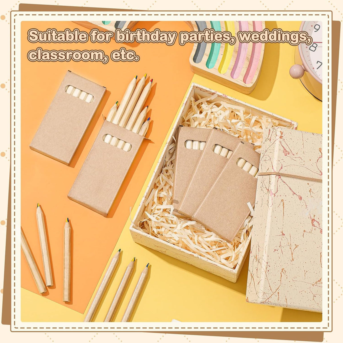 Ctosree 24 Packs 4 in 1 Rainbow Pencils 3.5 Inch Mini Colored Pencils Bulk in Kraft Boxes Gift for Kids Classroom School Drawing Birthday Christmas Party Favor, 6 Per Pack