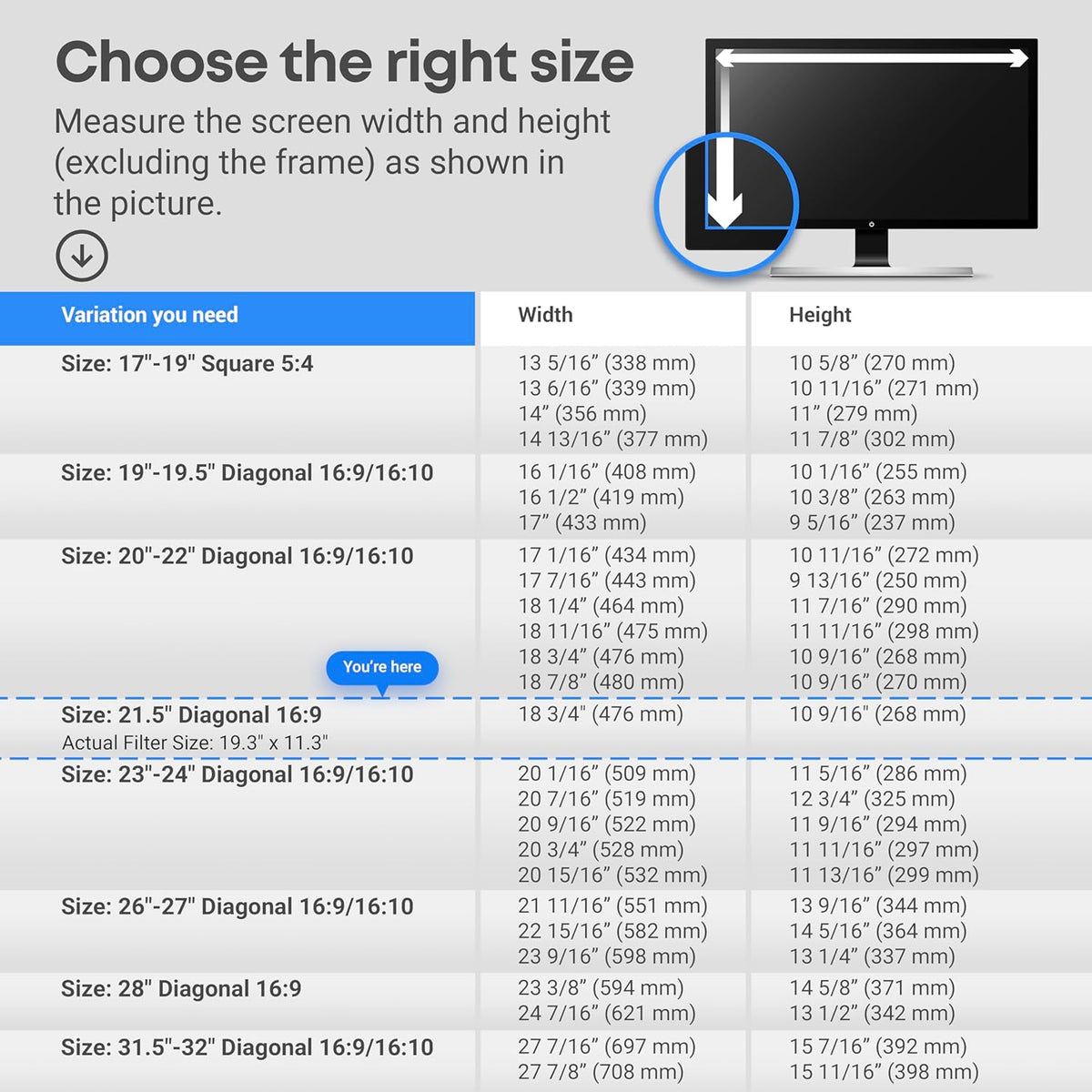 VINTEZ Blue Light Screen Protector for 21.5 Inch Computer Monitor and Laptop β Anti-UV Blue Light Blocking Film for Desktop PC, Eye Protection Filter, 19.3" x 11.3", 1 Pack
