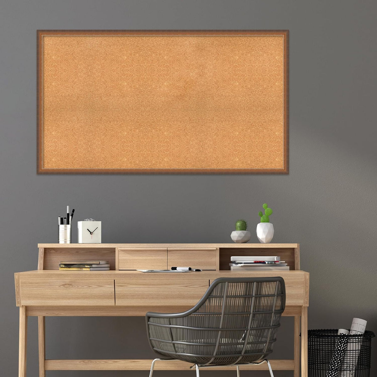 Amanti Art Natural Cork Board for Wall, 32x56 Vision Board with Bronze Frame, Oversize Corkboard Office Decor for Home Organization, Modern Corkboard Pinboard to Display Items for Home Organization